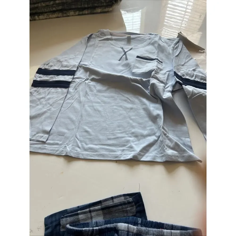 Leisure Boys Navy Tee Plaid Lounge Pajama Set 2pc Size M US